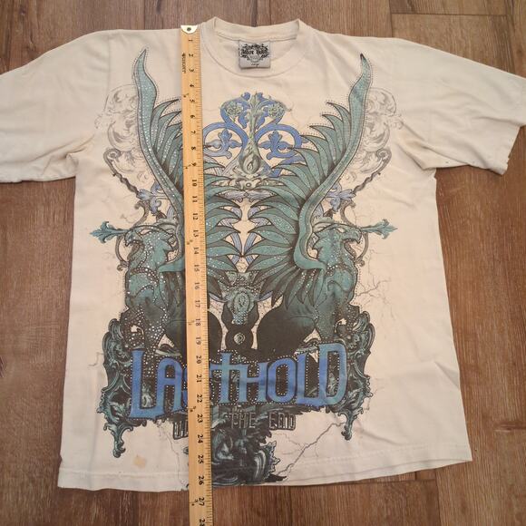 Y2K Last Hold Men's Large Shirt Sword Eagle Wings Skate Cybergrunge Tribal Faded - Picture 5 of 9